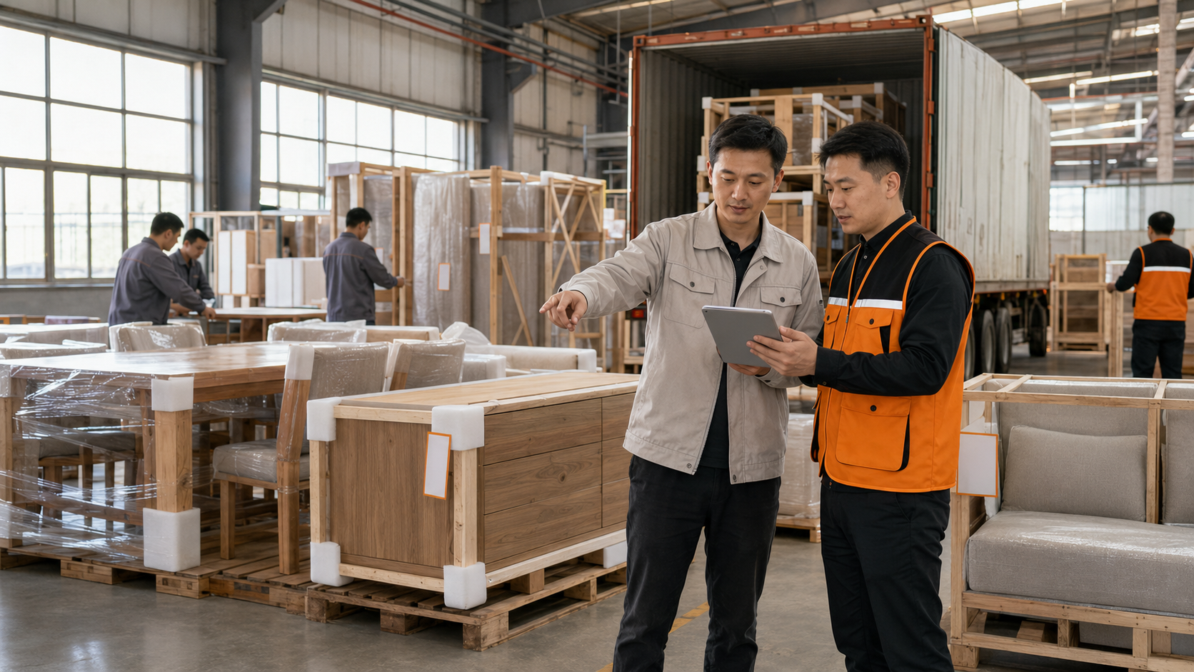 君丰团队与家具企业协同批量家具跨境出货与海外交付