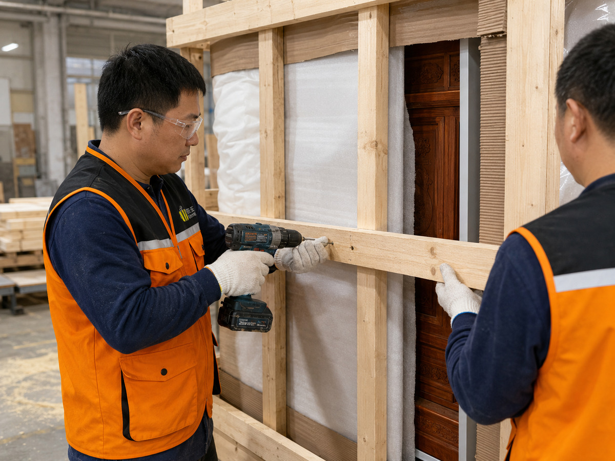 家具完成缓冲防护后进行木架加固