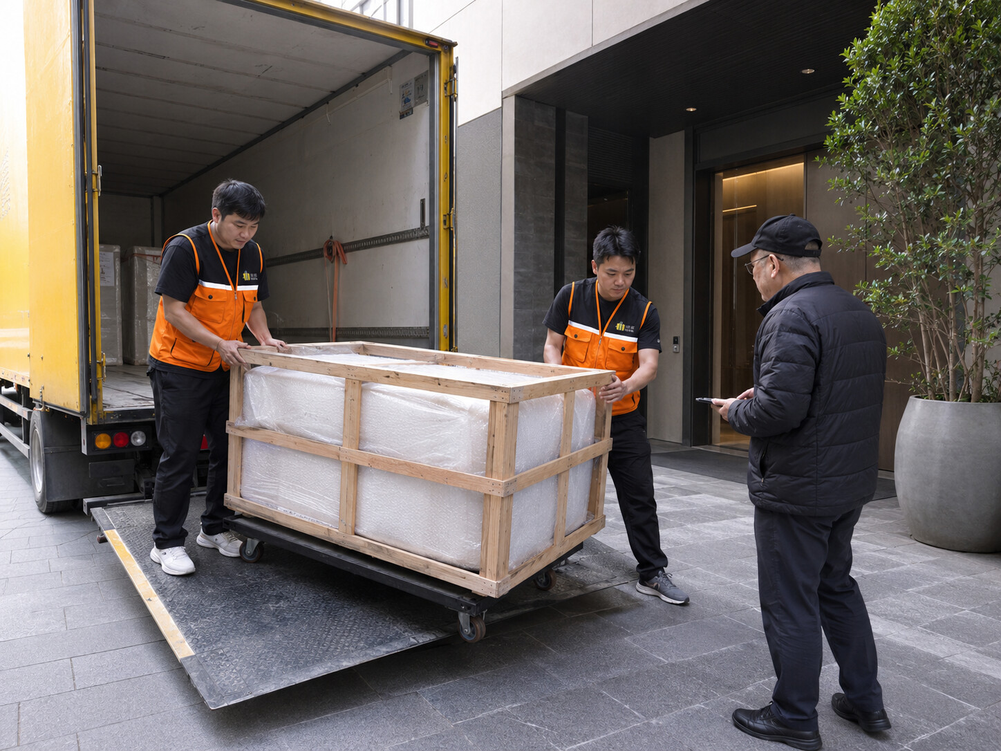 木架家具通过尾程车辆送达海外住宅