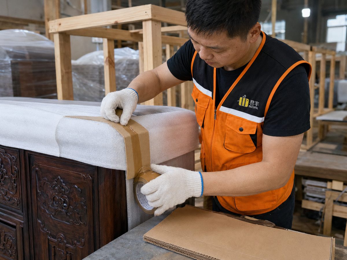 高价值家具进行分层缓冲与精细包装